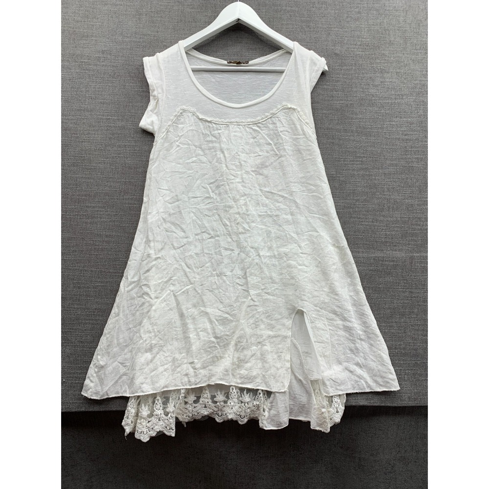Piazza Roma Tunic Top Womens XS White Crochet Lace Trim Layered Round Neck